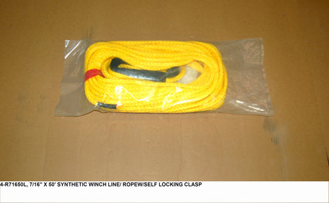 7/16" X 50' Synthetic Winch Line / Rope W/ Self Locking Clasp  PN: 4-R71650L