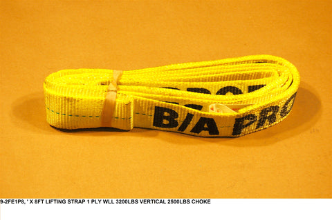2" X 8 Foot Lifting Strap 1 Ply Wll 3,200 lb Vertical 2,500 lb Choke
