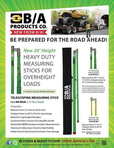 MEASURING STICK, 20 FOOT, COLLAPSIBLE, FIBREGLASS CONSTRUCTION  PN: BA-MS20