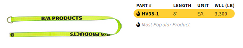 HV38-1, LASSO STRAP WITH D RING, HI VIZ            PN: HV38-1